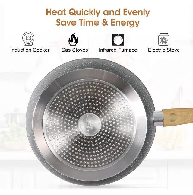 Alt view image 4 of 7 - Kitchen Academy 30 Piece Induction Cookware & Bakeware Set | Non Toxic Pots and Pans Set Non Stick, Grey Granite Cooking Pans Set, PFOA & PFAS Free