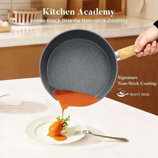 Alt view image 2 of 7 - Kitchen Academy Granite Pots and Pans Set Non Stick, Induction Cookware | 17-Piece Gray Cooking Pans and Pots Set, PFOA & PFOS Free.