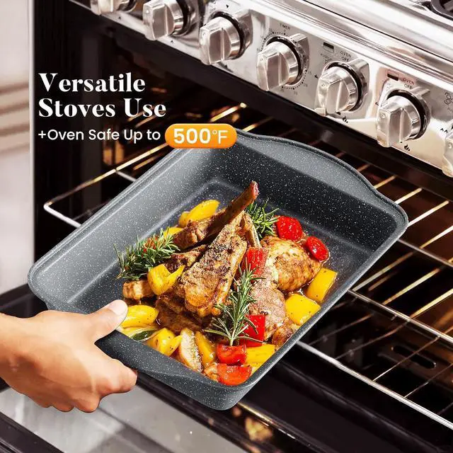 Alt view image 4 of 7 - Kitchen Academy Granite Pots and Pans Set Non Stick, Induction Cookware | 17-Piece Gray Cooking Pans and Pots Set, PFOA & PFOS Free.