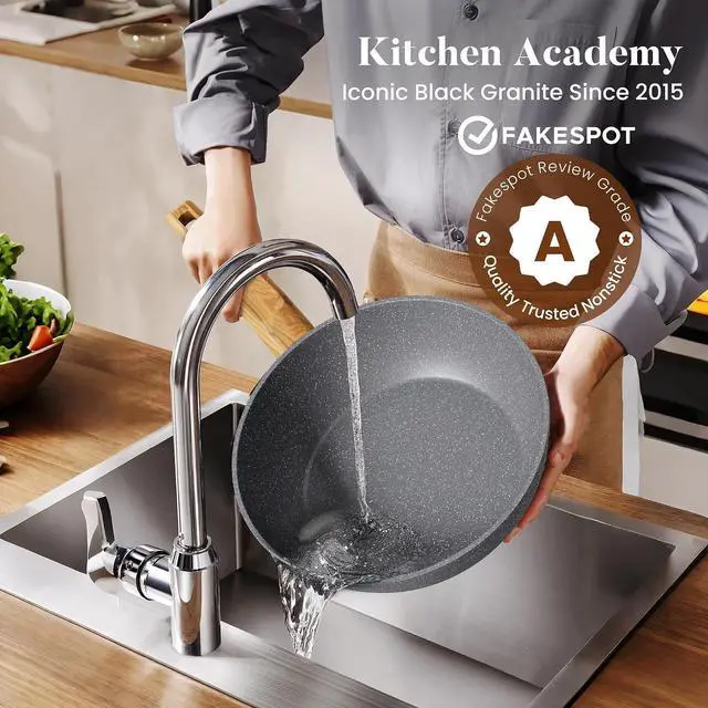 Alt view image 5 of 7 - Kitchen Academy Granite Pots and Pans Set Non Stick, Induction Cookware | 17-Piece Gray Cooking Pans and Pots Set, PFOA & PFOS Free.
