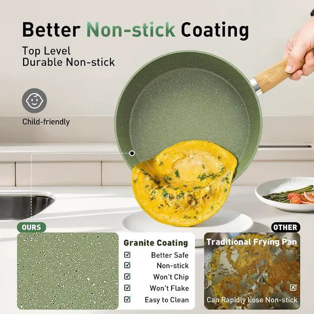 Alt view image 2 of 7 - Kitchen Academy 30Pcs Induction Cookware Sets - Nonstick Kitchen Cooking Pans Set, Pots and Pans Set Non Stick, Green Healthy & Non Toxic Cookware Set