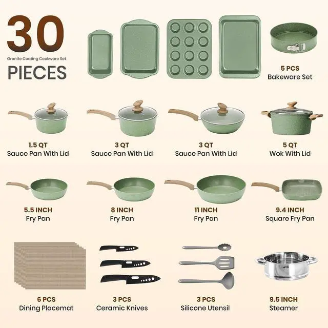 Alt view image 6 of 7 - Kitchen Academy 30pcs Pots and Pans, Nonstick Cookware and Bakeware Sets | Induction Kitchen Cooking Set, Durable, Easy Food Release, Even Heating