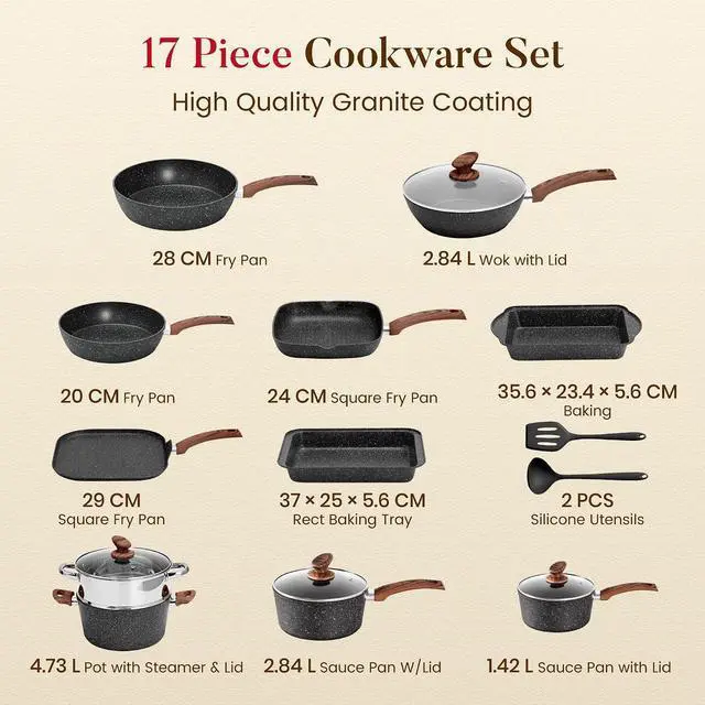 Alt view image 7 of 7 - Kitchen Academy 17Pcs Pots and Pans Set, Black | Non Stick, Induction Cookware