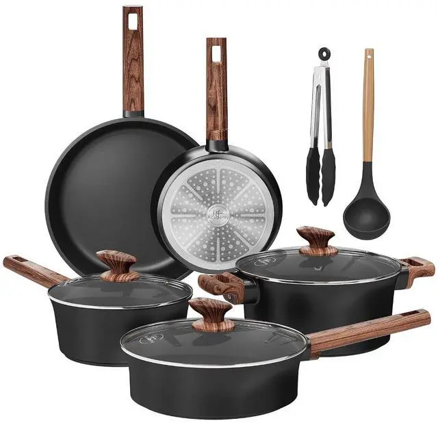 Main image of Kitchen Academy Ceramic Cookware Set, Pots and Pans Set Non Toxic | 10pcs Healthy Kitchen Cooking Set, Induction Compatible, PFOA & PFAS Free, Black