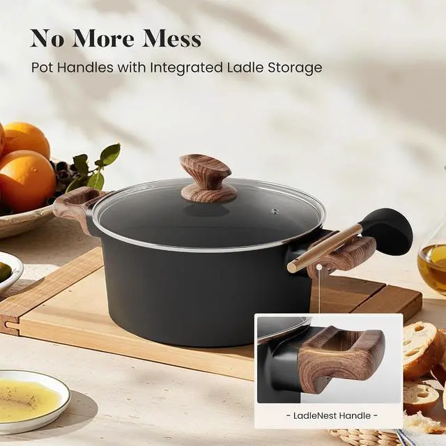 Alt view image 5 of 7 - Kitchen Academy Ceramic Cookware Set, Pots and Pans Set Non Toxic | 10pcs Healthy Kitchen Cooking Set, Induction Compatible, PFOA & PFAS Free, Black