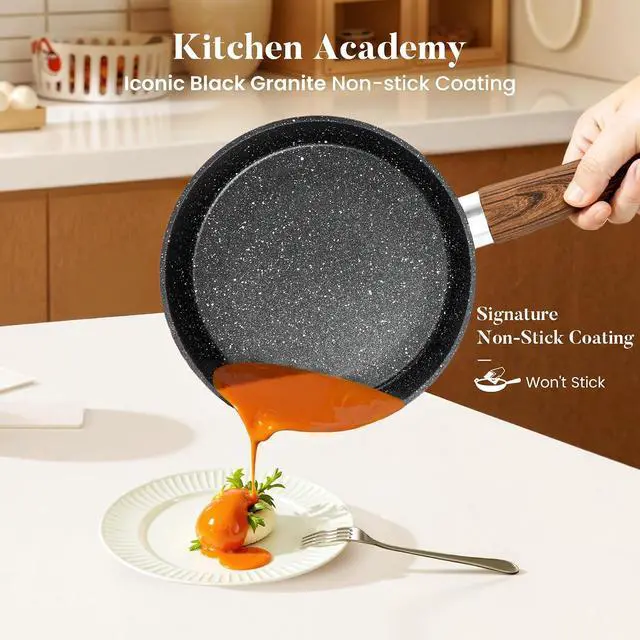 Alt view image 5 of 7 - Kitchen Academy 30Pcs Pots and Pans Set Non Stick - Induction Black Cooware Set, Nonstick Granite Cookware and Bakeware Sets, PFOA&PFOS-Free, Non Toxic Healthy Kitchen Cooking Pans Set