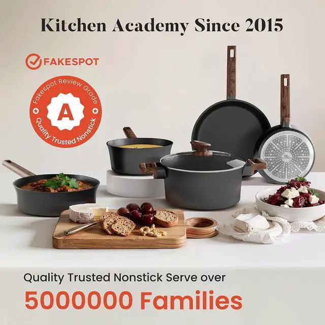 Alt view image 7 of 7 - Kitchen Academy Ceramic Cookware Set, Pots and Pans Set Non Toxic | 10pcs Healthy Kitchen Cooking Set, Induction Compatible, PFOA & PFAS Free, Black