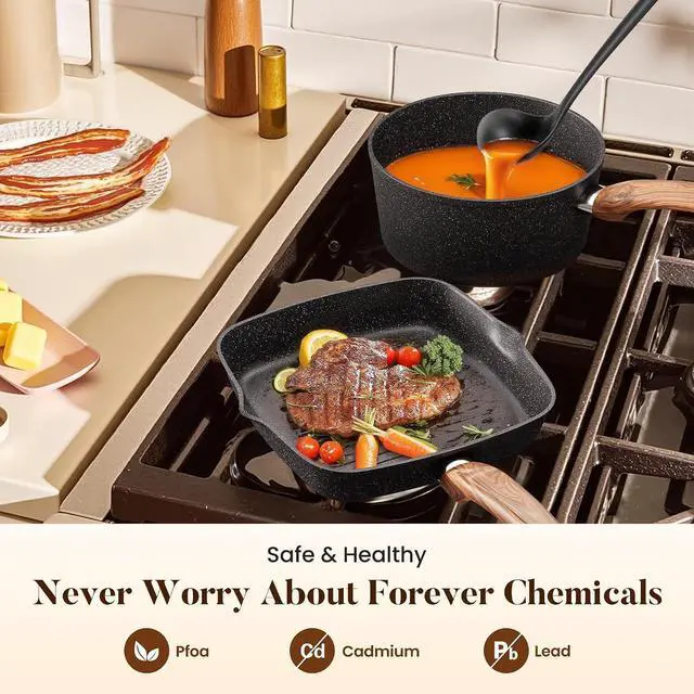 Alt view image 2 of 7 - Kitchen Academy 30Pcs Bakeware & Cookware Set + 24 Pcs Stoneware Dinnerware Sets for 8