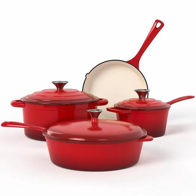 Alt view image 2 of 7 - Enamel Cast Iron Cookware Set 7 Pieces & 10 Pieces RV/Camping Cookware Sets