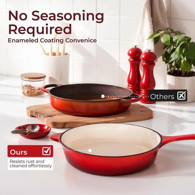 Alt view image 4 of 7 - Enamel Cast Iron Cookware Set 7 Pieces & 10 Pieces RV/Camping Cookware Sets