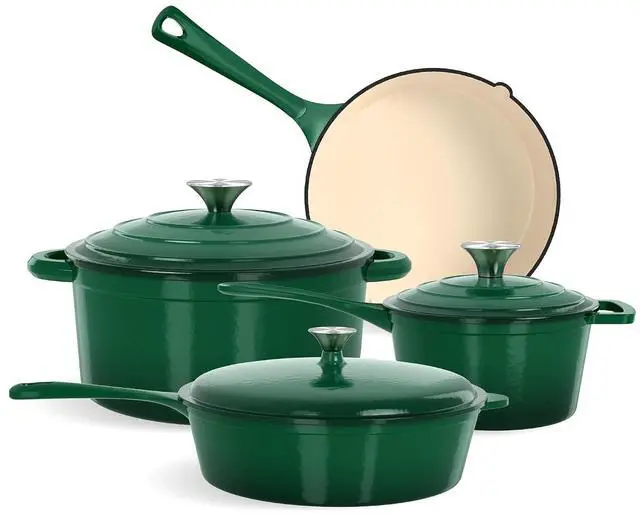 Main image of Kitchen Academy 7Pcs Enameled Cast Iron Cookware Sets, Emerd | Non Toxic Pots and Pans Set, Induction Compatible, PFOA & PFAS Free