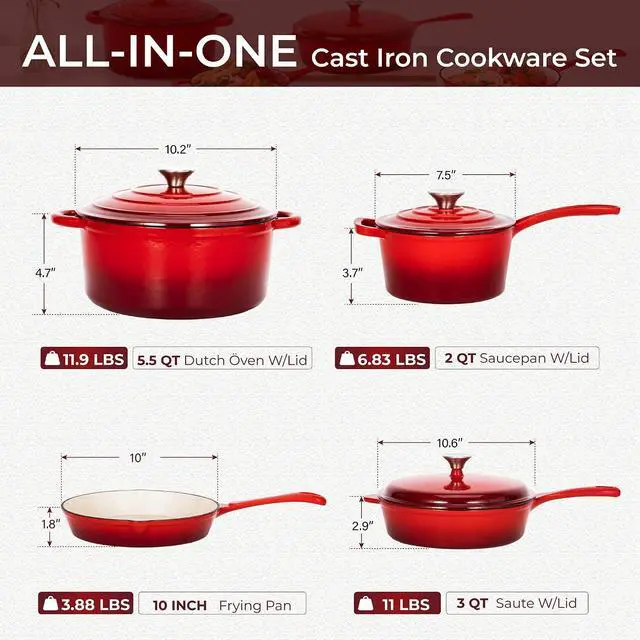 Alt view image 3 of 7 - Enamel Cast Iron Cookware Set 7 Pieces & 10 Pieces RV/Camping Cookware Sets