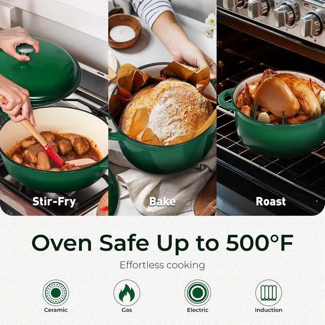 Alt view image 5 of 7 - Kitchen Academy 7Pcs Enameled Cast Iron Cookware Sets, Emerd | Non Toxic Pots and Pans Set, Induction Compatible, PFOA & PFAS Free