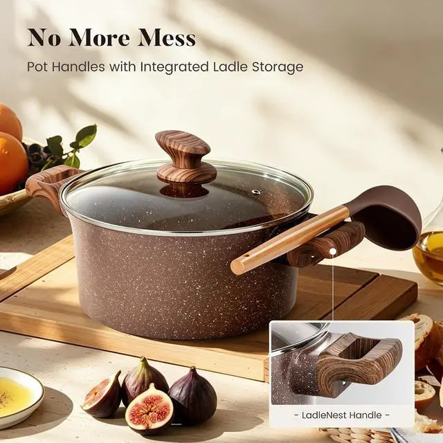 Alt view image 5 of 7 - Kitchen Academy 10Pcs Induction Pots & Pans Set Non Stick, Brown | Nonstick Cookware Set, Healthy Non Toxic Cooking Pans and Pots, Easy to Clean, PFOA&PFAS Free