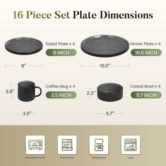 Alt view image 2 of 7 - Kitchen Academy 12Pcs Granite Cookware Set + 16 Pcs Stoneware Dinnerware Sets for 4