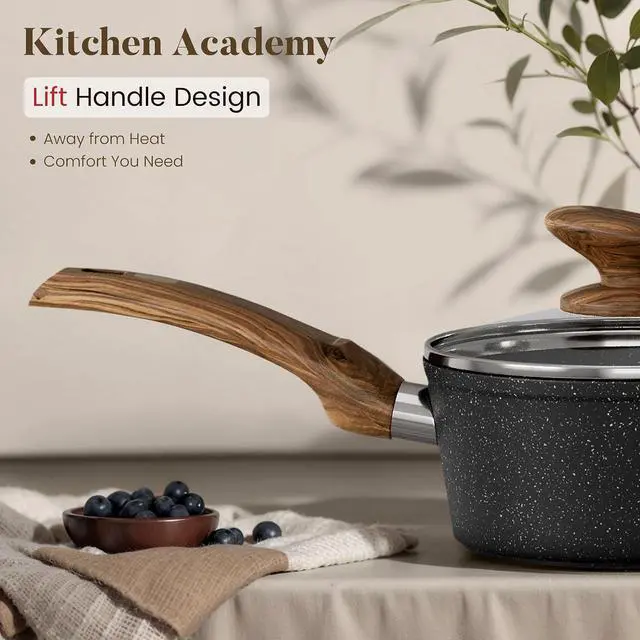 Alt view image 6 of 7 - Kitchen Academy 12Pcs Induction Pots and Pans Set Non Stick, Black Cookware | Granite Kitchen Nonstick Cookware Sets, Best Cooking Pot and Pan Set
