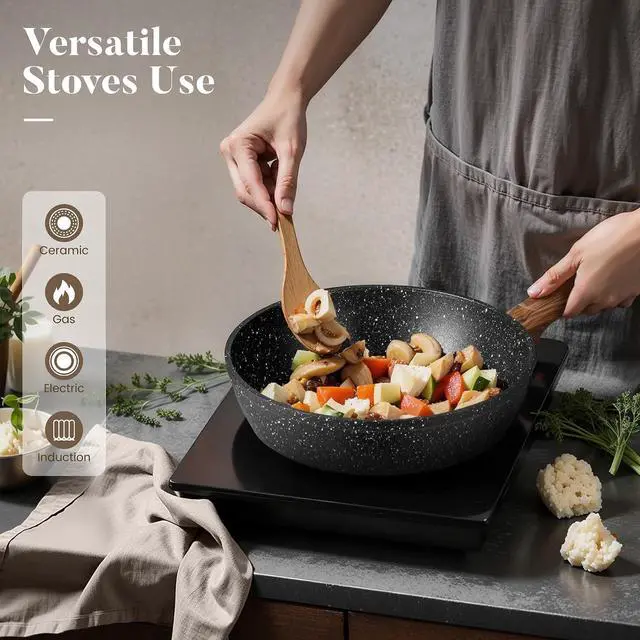 Alt view image 7 of 7 - Kitchen Academy 12Pcs Induction Pots and Pans Set Non Stick, Black Cookware | Granite Kitchen Nonstick Cookware Sets, Best Cooking Pot and Pan Set