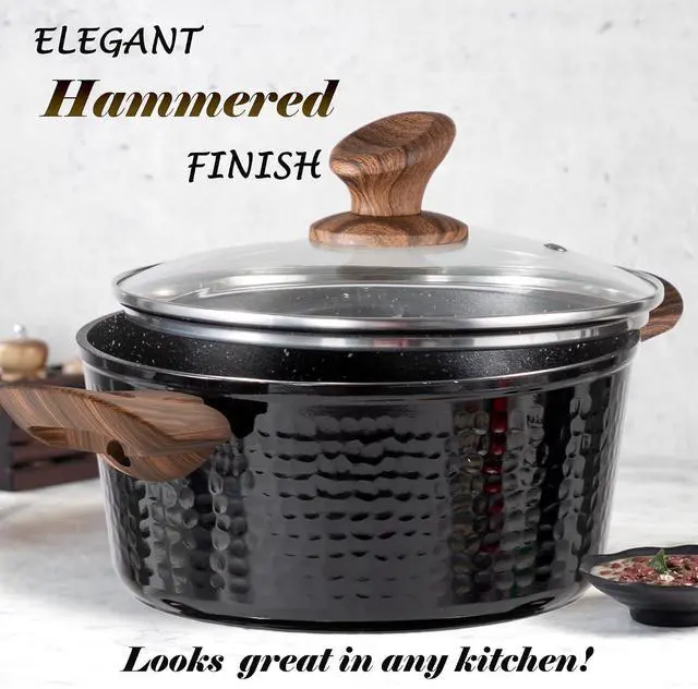 Alt view image 4 of 7 - Kitchen Academy Pots and Pans Set Non Stick, 15pcs Hammered Cookware | Black Induction Kitchen Cookware Sets, Healthy Non-toxic Granite Cooking Pans Set
