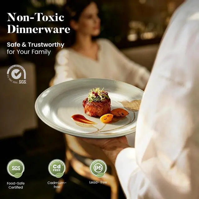 Alt view image 5 of 7 - Kitchen Academy 12Pcs Boho Floral Stoneware Dinnerware Set for 4 | Plates and Bowls Set, Non-Toxic Ceramic Dish Set, Microwave, dishwasher & oven safe