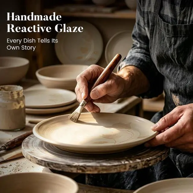 Alt view image 6 of 7 - Kitchen Academy 12Pcs Boho Floral Stoneware Dinnerware Set for 4 | Plates and Bowls Set, Non-Toxic Ceramic Dish Set, Microwave, dishwasher & oven safe