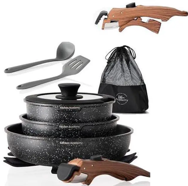 Main image of Kitchen Academy Nonstick Cookware Sets with 2 Pcs Handle