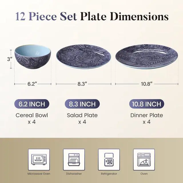 Alt view image 7 of 7 - Kitchen Academy 12-Piece Scandinavian Stoneware Dinnerware Set for 4 | Handmade Reactive Glaze Plates and Bowls Set, Non-Toxic Ceramic Kitchen Dish Set, Microwave & Dishwasher Safe