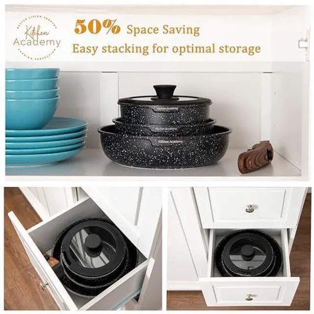 Alt view image 5 of 5 - Kitchen Academy Nonstick Cookware Sets with 2 Pcs Handle