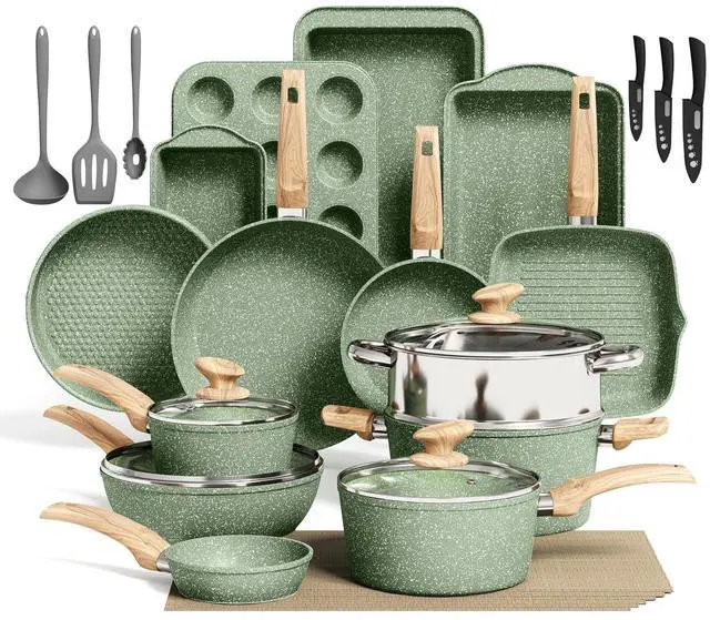 Main image of Kitchen Academy 30Pcs Induction Cookware Sets - Nonstick Kitchen Cooking Pans Set, Pots and Pans Set Non Stick, Green Healthy & Non Toxic Cookware Set