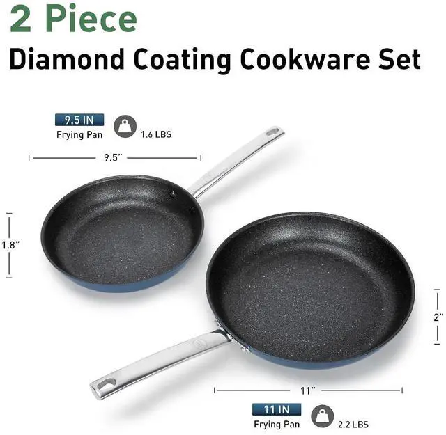 Alt view image 2 of 7 - Kitchen Academy 2-Piece Induction Plasma Titanium Frying Pan Set | 9.5" & 11" Skillets, 500°F Oven Safe Professional Cookware, PFAS & PFOA Free Healthy Pan