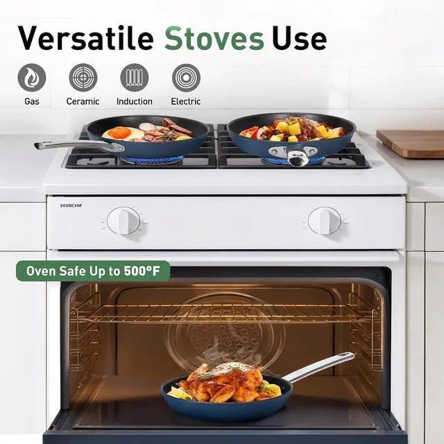 Alt view image 7 of 7 - Kitchen Academy 2-Piece Induction Plasma Titanium Frying Pan Set | 9.5" & 11" Skillets, 500°F Oven Safe Professional Cookware, PFAS & PFOA Free Healthy Pan