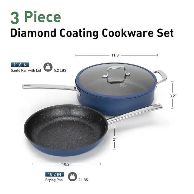 Alt view image 2 of 7 - Kitchen Academy Plasma Titanium 10.2" Frying Pans & 6QT Saute Pan with Lid | Induction Ready Skillet with Stay Cool Handle, PFAS/PTFE/PFOA Free, Oven Safe