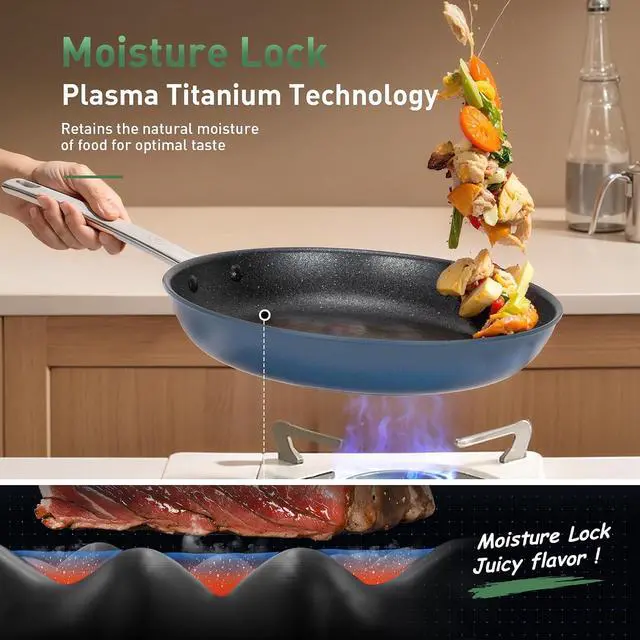 Alt view image 4 of 7 - Kitchen Academy Plasma Titanium 10.2" Frying Pans & 6QT Saute Pan with Lid | Induction Ready Skillet with Stay Cool Handle, PFAS/PTFE/PFOA Free, Oven Safe