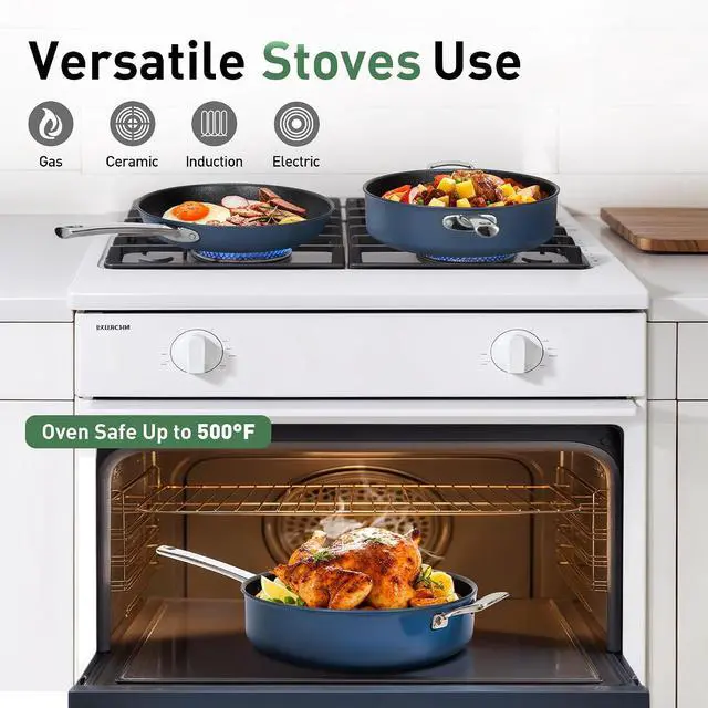 Alt view image 7 of 7 - Kitchen Academy Plasma Titanium 10.2" Frying Pans & 6QT Saute Pan with Lid | Induction Ready Skillet with Stay Cool Handle, PFAS/PTFE/PFOA Free, Oven Safe