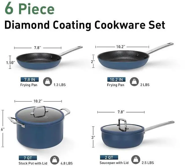 Alt view image 7 of 7 - Kitchen Academy Plasma Titanium Cookware Set, 6Pcs Induction Pots and Pans | Blue, Non Toxic Healthy Cooking Pans and Pots Set with Scratch Defense Technology, PFOA&PFOS Free