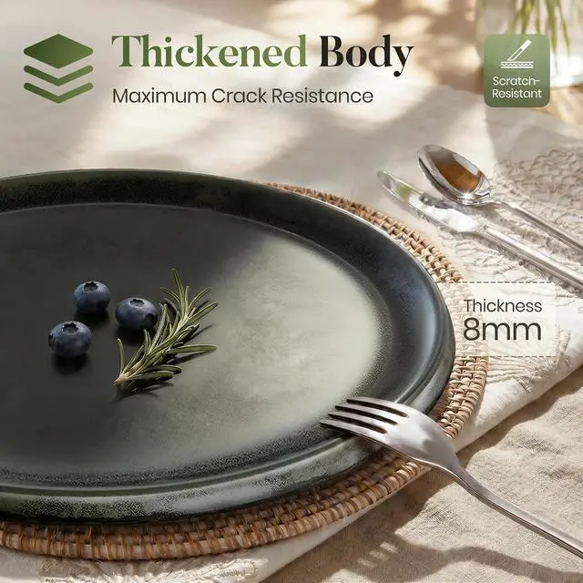 Alt view image 5 of 7 - Kitchen Academy 12-Piece Stoneware Dinnerware Set for 4, Matte Black | Ceramic Plates and Bowls, Scratch Resistant, Handmade, Oven & Microwave & Dishwasher Safe