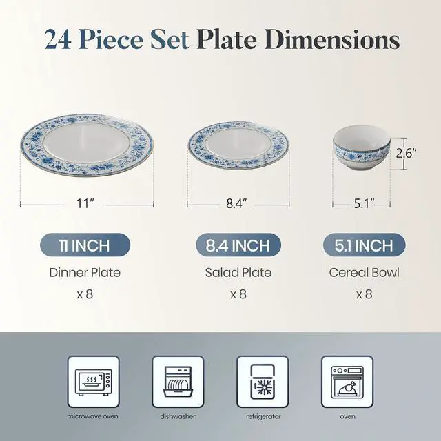 Alt view image 2 of 7 - Kitchen Academy 24-Piece Fine Bone China Dinnerware Set for 8 | Luxury Handmade Non Toxic Plates and Bowls Sets, Lightweight Chip Resistant Dishes Set, Oven, Dishwasher & Microwave Safe