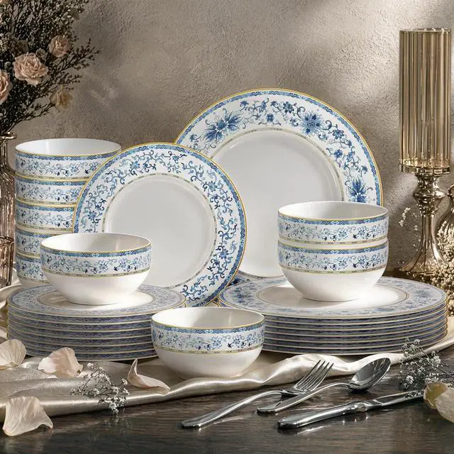 Main image of Kitchen Academy 24-Piece Fine Bone China Dinnerware Set for 8 | Luxury Handmade Non Toxic Plates and Bowls Sets, Lightweight Chip Resistant Dishes Set, Oven, Dishwasher & Microwave Safe
