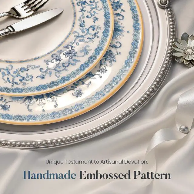 Alt view image 6 of 7 - Kitchen Academy 24-Piece Fine Bone China Dinnerware Set for 8 | Luxury Handmade Non Toxic Plates and Bowls Sets, Lightweight Chip Resistant Dishes Set, Oven, Dishwasher & Microwave Safe