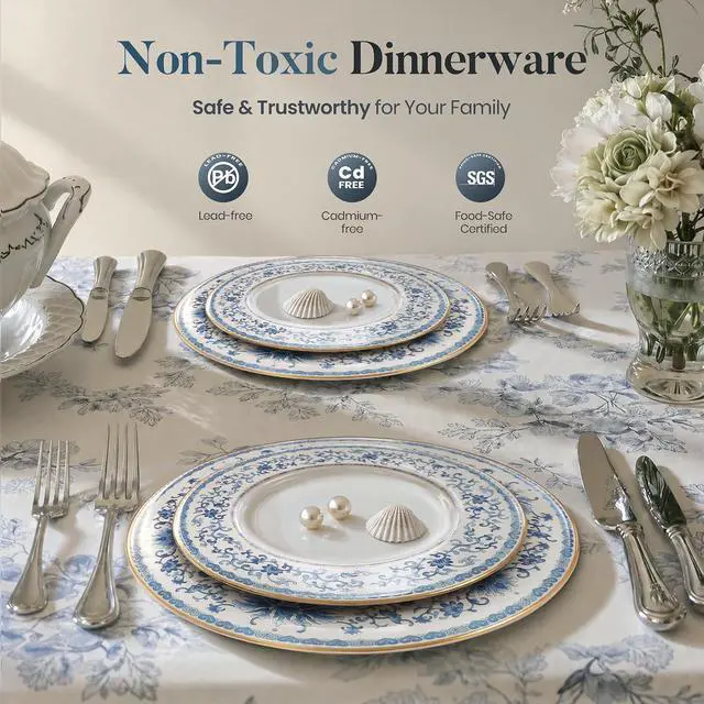 Alt view image 3 of 7 - Kitchen Academy 24-Piece Fine Bone China Dinnerware Set for 8 | Luxury Handmade Non Toxic Plates and Bowls Sets, Lightweight Chip Resistant Dishes Set, Oven, Dishwasher & Microwave Safe