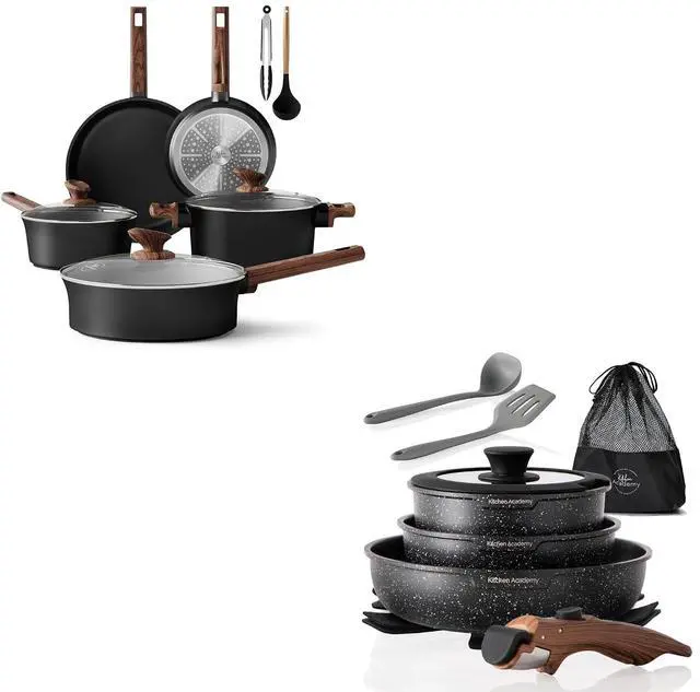 Main image of Black Ceramic Cookware Set 10 Pieces & 10 Pieces RV/Camping Cookware Sets