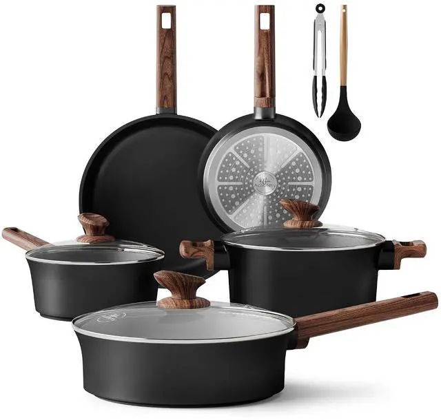 Alt view image 2 of 7 - Black Ceramic Cookware Set 10 Pieces & 10 Pieces RV/Camping Cookware Sets