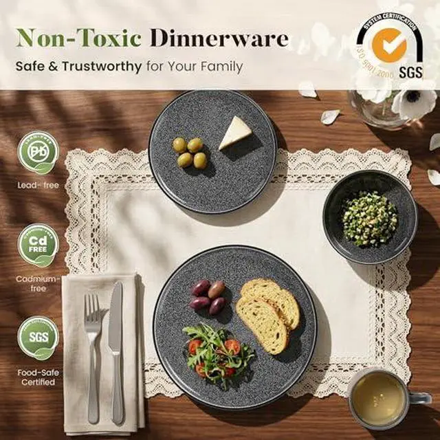 Alt view image 7 of 7 - Kitchen Academy 12Pcs Granite Cookware Set + 16 Pcs Stoneware Dinnerware Sets for 4