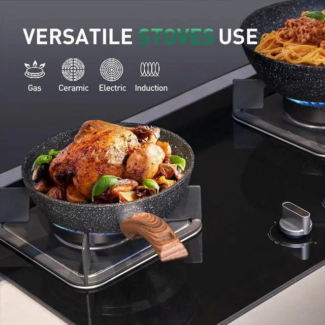 Alt view image 4 of 7 - Kitchen Academy Pots and Pans Set Non Stick, Induction Cookware Sets | 12Pcs Granite Nonstick Healthy Cooking Set, PFAS & PFOA Free
