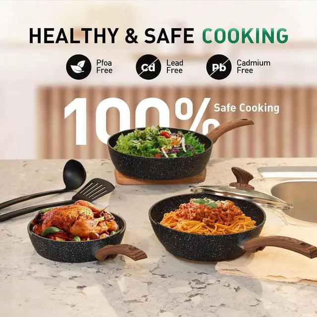Alt view image 6 of 7 - Kitchen Academy Pots and Pans Set Non Stick, Induction Cookware Sets | 12Pcs Granite Nonstick Healthy Cooking Set, PFAS & PFOA Free