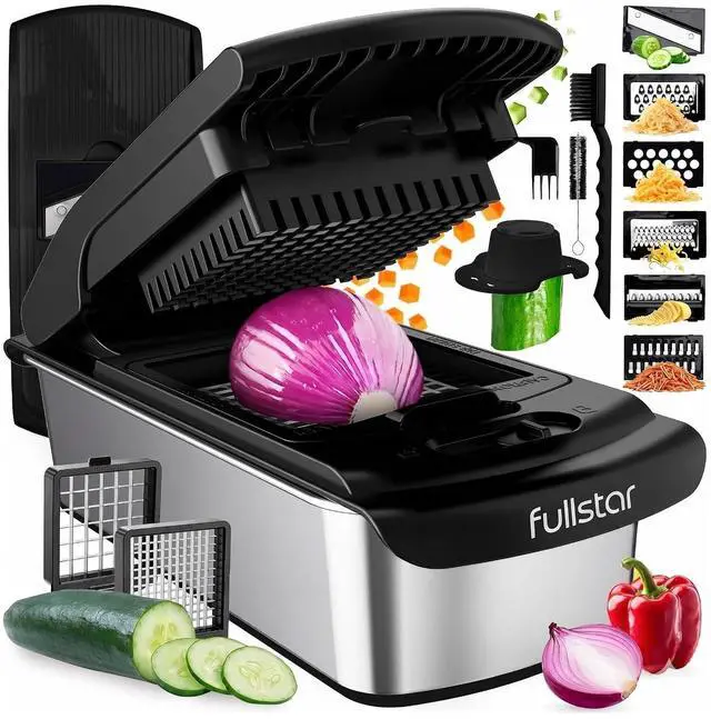 Main image of Fullstar Pro Original Vegetable Chopper & Mandoline Slicer Kitchen Gadget | 8 in 1 Veggie Slicer, Onion & Fruit Cutter with Sharp Stainless Steel Blades & Container (Stainless Steel)