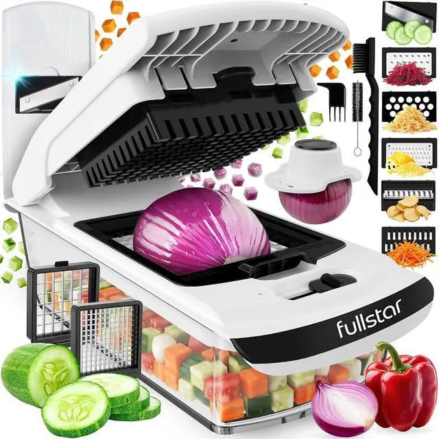 Main image of Fullstar Pro Original Vegetable Chopper & Mandoline Slicer Kitchen Gadget | 8 in 1 Veggie Slicer, Onion & Fruit Cutter with Sharp Stainless Steel Blades & Container, All-in-One Meal Prep Tool (White)