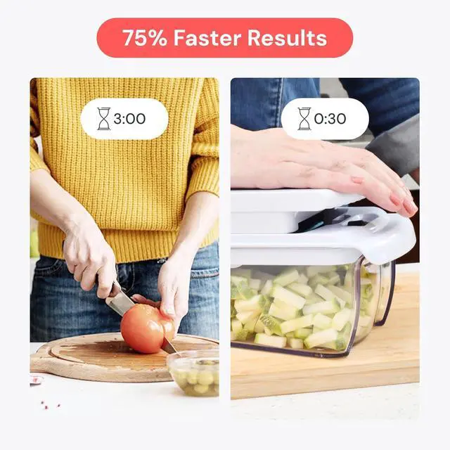 Alt view image 3 of 7 - Fullstar Pro Original Vegetable Chopper & Mandoline Slicer Kitchen Gadget | 8 in 1 Veggie Slicer, Onion & Fruit Cutter with Sharp Stainless Steel Blades & Container, All-in-One Meal Prep Tool (White)