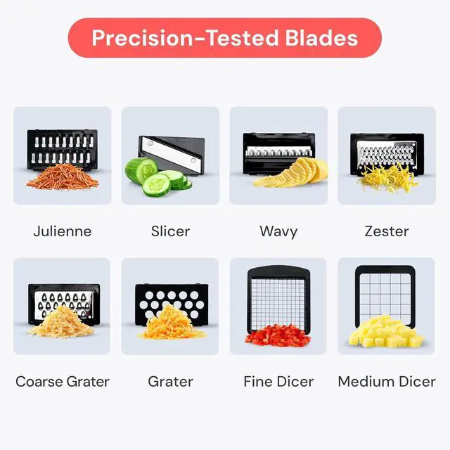 Alt view image 4 of 7 - Fullstar Pro Original Vegetable Chopper & Mandoline Slicer Kitchen Gadget | 8 in 1 Veggie Slicer, Onion & Fruit Cutter with Sharp Stainless Steel Blades & Container, All-in-One Meal Prep Tool (White)