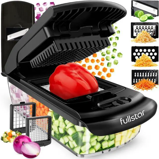 Main image of Fullstar Pro Original Vegetable Chopper & Mandoline Slicer Kitchen Gadget | 6 in 1 Veggie Slicer, Onion & Fruit Cutter with Sharp Stainless Steel Blades & Container, All-in-One Meal Prep Tool (Black)