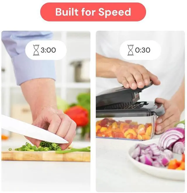 Alt view image 3 of 7 - Fullstar Pro Original Vegetable Chopper & Mandoline Slicer Kitchen Gadget | 6 in 1 Veggie Slicer, Onion & Fruit Cutter with Sharp Stainless Steel Blades & Container, All-in-One Meal Prep Tool (Black)